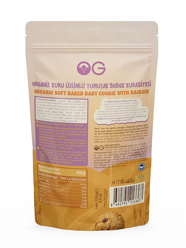 Organik Kuru Üzümlü Yumuşak Bebek Kurabiyesi 125 Gr +9 Ay - Görsel 2
